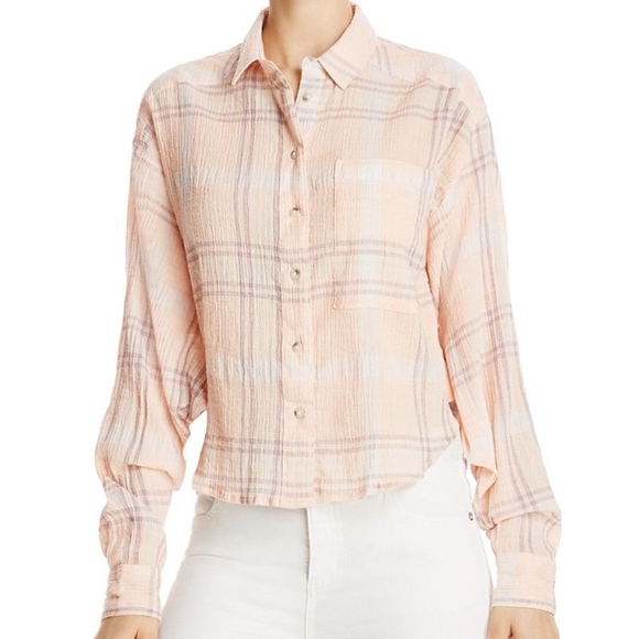 Free People Women's Plaid Cotton Crop Top Pink Size Large